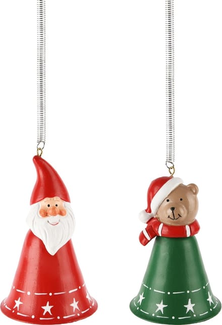 Dekoratief | Springveer bel m/santa/beertje, metaal, 7x7x10cm, set van 2 stuks | A245734