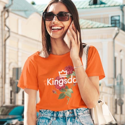 Oranje Koningsdag T-shirt - MAAT M - Dames Pasvorm - Kingsday Rose