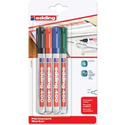 Edding 400 4-400-4-1999 Permanent marker Zwart, Rood, Blauw, Groen Watervast: Ja