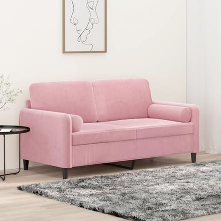 vidaXL - Tweezitsbank - met - sierkussens - 140 - cm - fluweel - roze