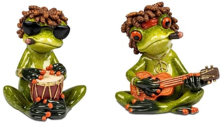 Kikkers - 2 set - Reagge - Opkikker - relax - Groen - Beeld - 8x8x9cm - Keramiek