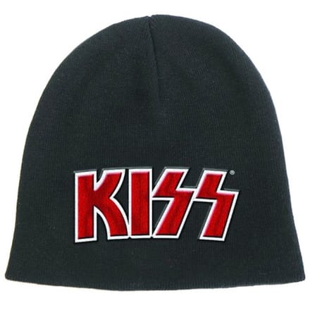 Kiss - Red On White Logo Beanie Muts - Zwart