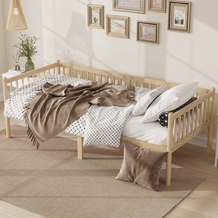 Sweiko Slaapbank - 90 × 200 cm - Houten frame - Eenpersoonsbed - Natuurlijke