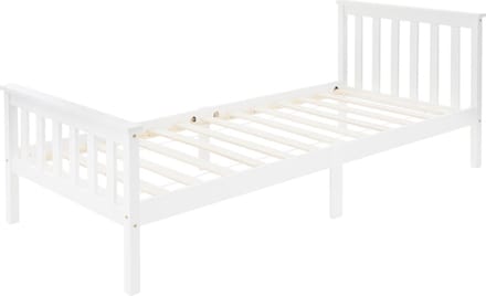 Bedframe eenpersoonsbed 90x200cm van grenenhout in wit met lattenbodem ML design
