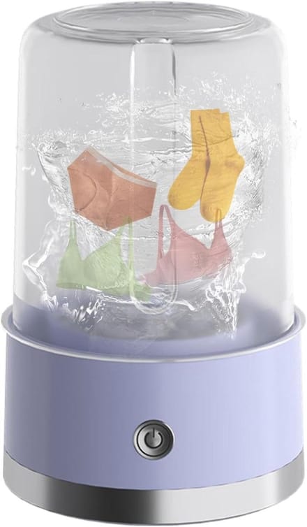 Mini Wasmachine - Draagbare Wasser - Compact Wassen - Oplaadbaar Draadloos - 14 cm Hoog - Paars