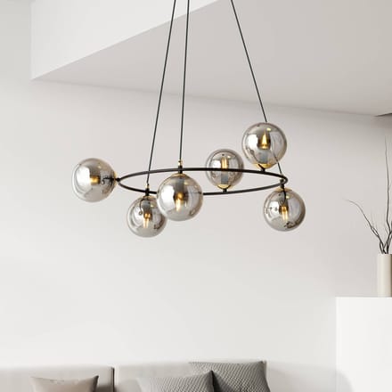 Euluna Hanglamp Glassy 6-lamps, rond, glas grafiet