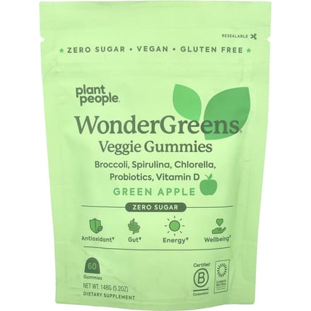 Plant People, wonderGreens®, veggie gummies, green apple, 60 gummies