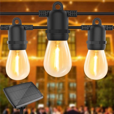 Solar LED Lichtsnoer - 10 transparante LED bulbs - Warm wit - 10m - IP44