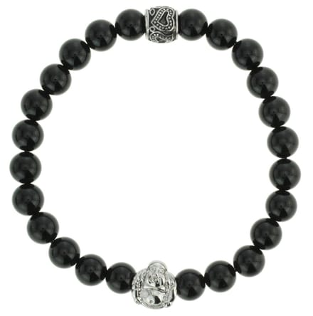 Behave Zwarte elastische heren armband met boeddha van edelstaal en halfedelsteen