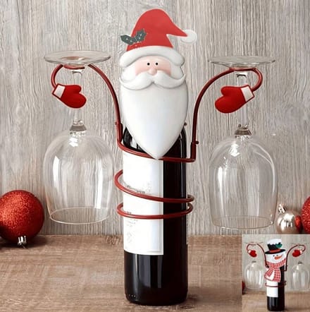 kerstman Wijnfles houder - glashouder voor 2 glazen