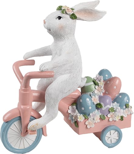 Clayre & Eef Decoratie Beeld Konijn 29x12x31 cm Wit Roze Kunststof