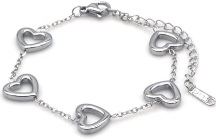 RVS hartjes armband 16-21 cm – zilverkleurig – dames – valentijn – cadeau