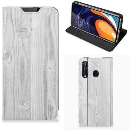 Samsung Galaxy A60 Book Wallet Case White Wood