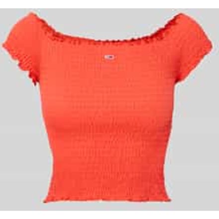 Slim fit korte top met gesmokte inzetten