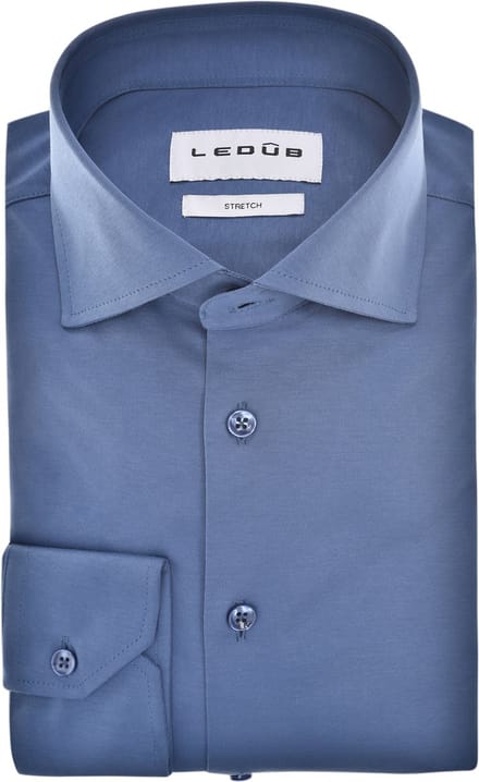 Ledub modern fit overhemd - jersey - middenblauw - Strijkvriendelijk - Boordmaat: 52