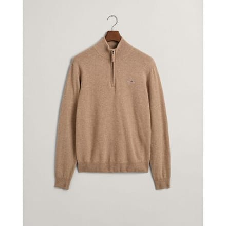 Gant Halfzip Wol Trui Logo Beige - Maat L - Heren - Quarter zip