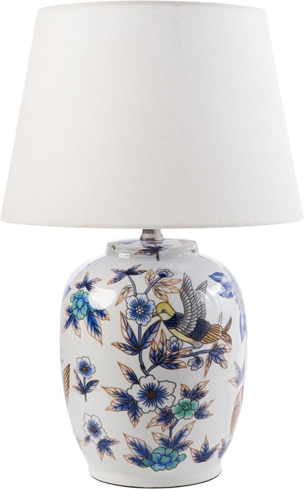 SUNJA - Tafellamp - Wit/Blauw - Porselein/Linnen