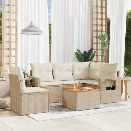 vidaXL - 6-delige - Loungeset - met - kussens - poly - rattan - beige