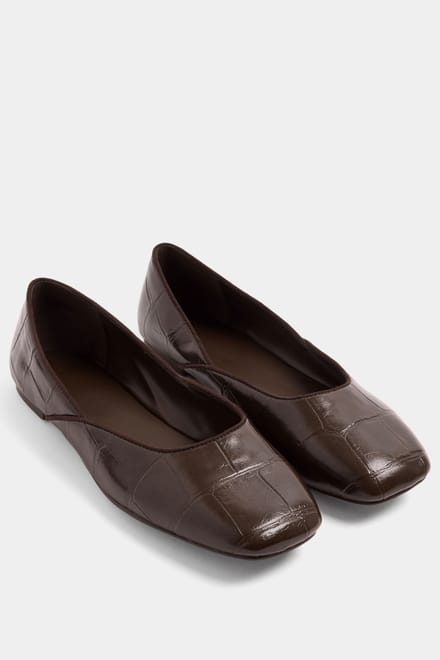 Yours Chocoladebruine Krokodillen Balletpumps Met Vierkante Neus In Brede Epasvormsize 43E