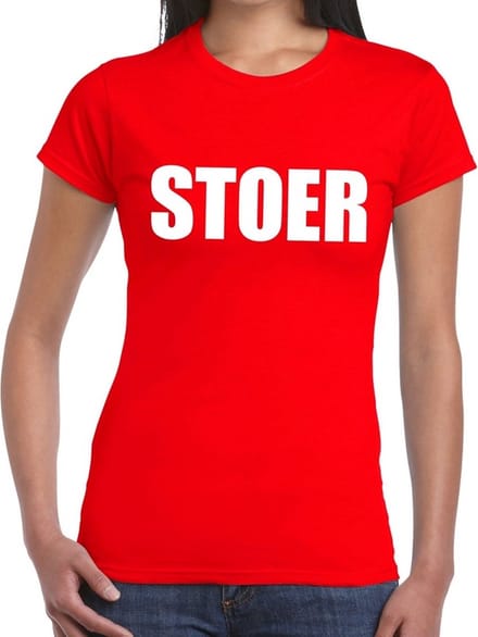 Stoer tekst t-shirt rood dames S