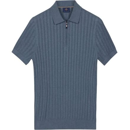Baileys Polo Zip Collar Drop Needle Knit Stripe Texture Riviera Blue / male