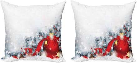 ABAKUHAUS Kerstmis Sierkussenhoes Set van 2, Schneekugeln, Modern Accent Dubbelzijdige Digitale Print, 45x45, Wit Rood