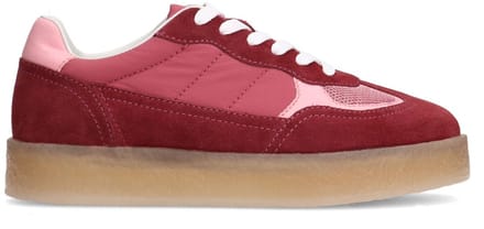 Sacha - Dames - Burgundy suède sneakers met roze details - Maat 36