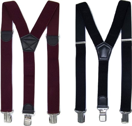 Zwarte en Bordeaux Bretels met stevige sterke brede stalen clips Duo Pack