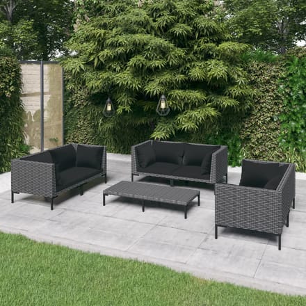 vidaXL - 7-delige - Loungeset - met - kussens - poly - rattan - donkergrijs