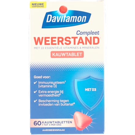 Davitamon Compleet Weerstand - Kauwvitamines - Multivitamine - aardbei - 60 tabletten