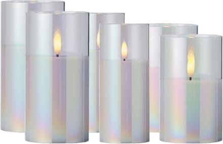 Lumineo luxe LED kaarsen - in glas - 6x st - transparant parelmoer - stompkaarsen - timer
