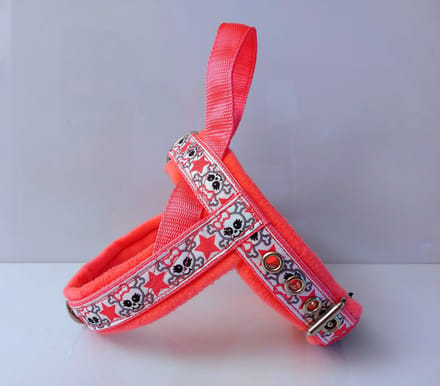T tuig neon roze skull ster anti trek hondentuig
