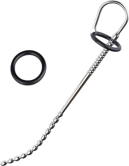 Black Label - Long Beaded - Urethral Stretcher met Siliconen Ringen