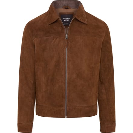 Heren Bruin Retro Klassiek Suède Leren Harrington Bikerjack - Bryne