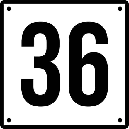 Huisnummerbord 36 - Incl. Schroeven en Pluggen – Acrylaat - 10 x 10 cm - Wit met Zwart