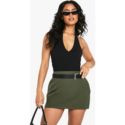 boohoo Dames Basic Geweven Mini Rok | Khaki | Maat: 8