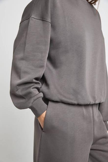 boohoo Dames Naaddetail Sweatshirt Barrel Jogger Trainingspak | Charcoal | Maat: Medium