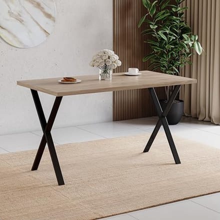 4-Persoons Eettafel met X-Vormige Poten - Industriële Stijl en Eiken Afwerking