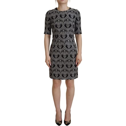Dolce & Gabbana Zwart Grijs Jacquard Sheath Bodycon Damesjurk