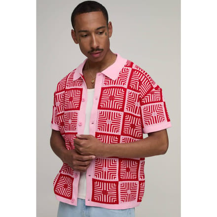 Ontspannen Gehaakte Tapijt Gebreid Overhemd | Pink | Size Medium