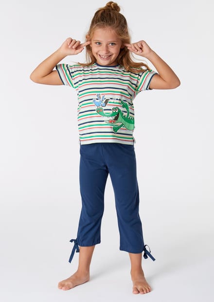 Woody pyjama meisjes/dames - multicolor gestreept - krokodil - 221-1-BSK-S/910 - maat 128