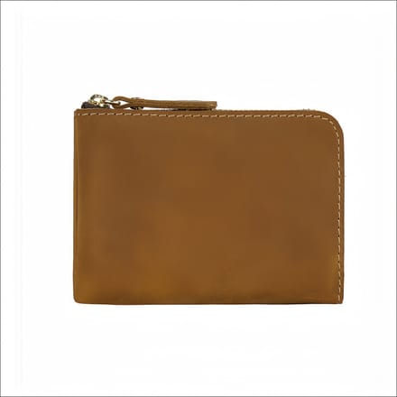 Portemonnee - Echt leer - Kort vintage model - Ritssluiting - 12*9*1,5 cm - Geelbruin - 1 stuk