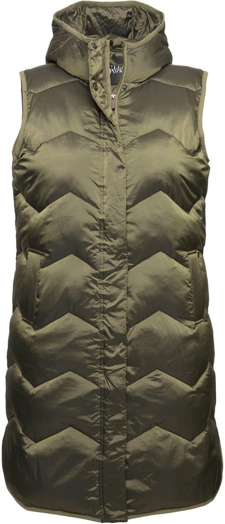 Ulla Popken - Dames - HYPRAR lange functionele doorgestikte bodywarmer capuchon - Flessengroen - Maat 46+