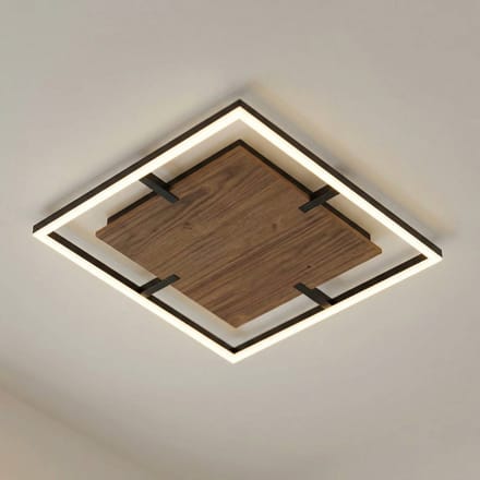 Lucande LED plafondlamp Vectra, 50 x 50 cm, hout, dimbaar
