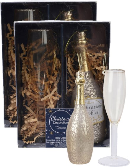 Decoris Kersthangers - champagne glazen - 4x - 12,5 cm - kerstversiering