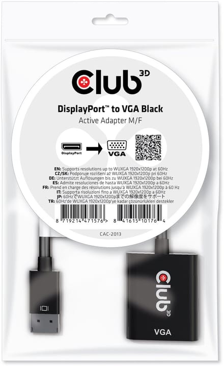 club3D CAC-2013 DisplayPort / VGA Adapter [1x DisplayPort stekker - 1x VGA-bus] Zwart 0 mm