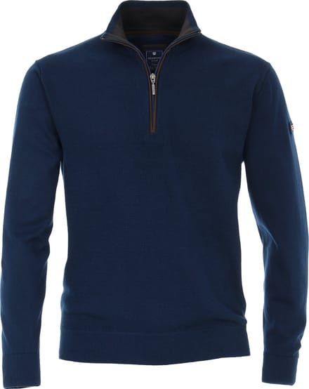 Redmond heren schipperstrui katoen - opstaande kraag - blauw (middeldik)
