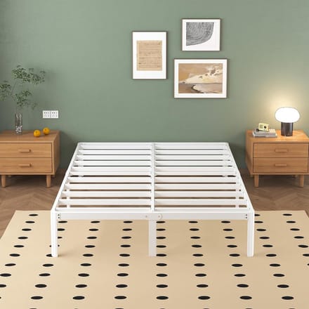 Metalen Bed 180x200 cm Wit - Stevig Dubbelbed Frame met Lattenbodem