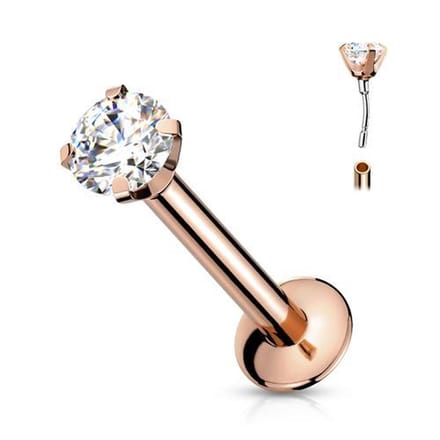 Piercing push in - chirurgisch staal - 0.8x8x2 mm - rose goud - LMPiercings