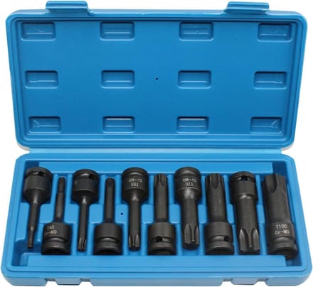1/2 Inch Torx Slagsleutel Opzetstuk Set, 10-Delig Extra Lang met Koffer